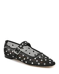 Sam Edelman Women's Michaela Square Toe Gem Embellished Mesh Mary Jane Shoes