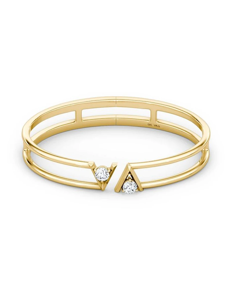 V Double Row Plain Bangle Bracelet in 14K Yellow Gold, .50ctw Round Brilliant Lab Grown Diamonds