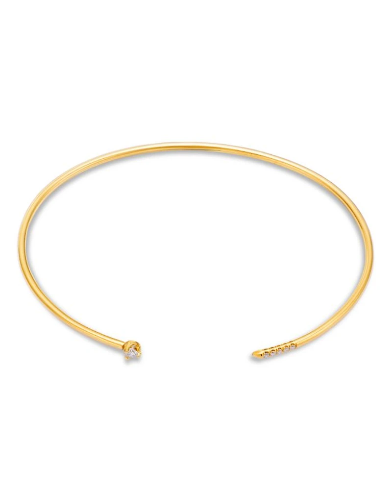 14K Yellow Gold Prong Diamonds Diamond Cuff Bangle Bracelet