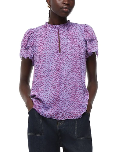 Sketched Cheetah Frill Sleeve Top