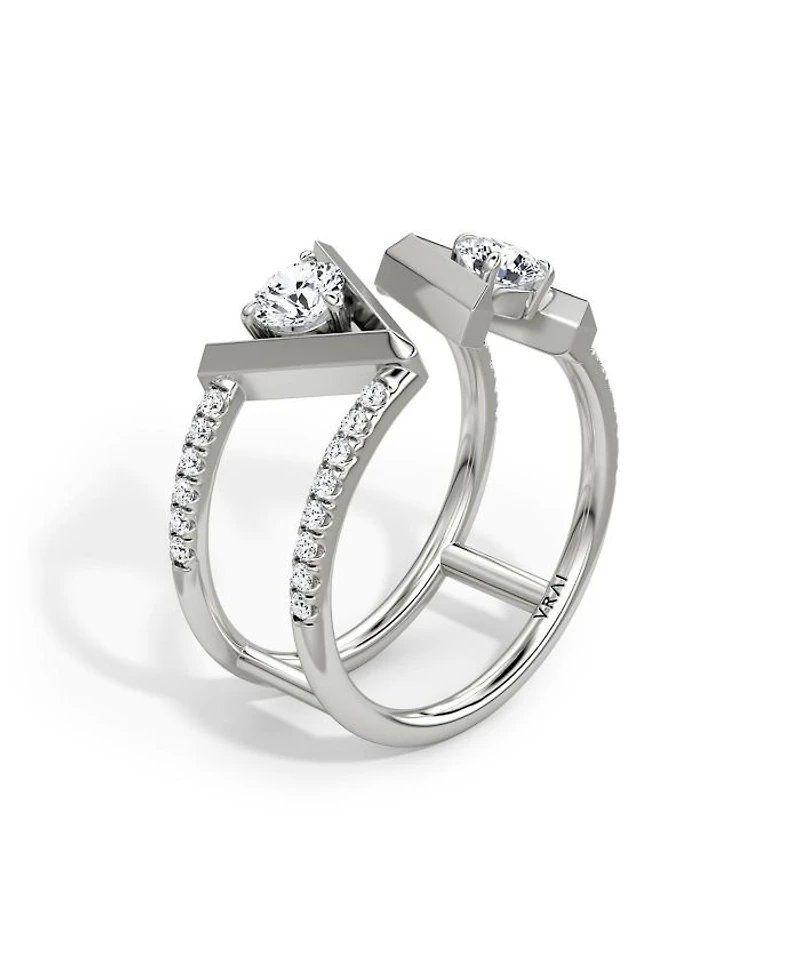 V Double Row Pavé Band 14K White Gold, .72ctw Round Brilliant Lab Grown Diamonds