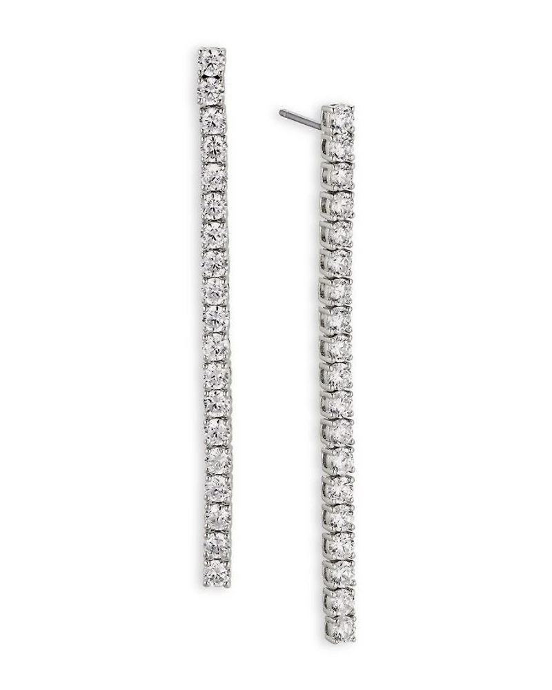Perfect Tennis Cubic Zirconia Linear Drop Earrings in Rhodium Plated