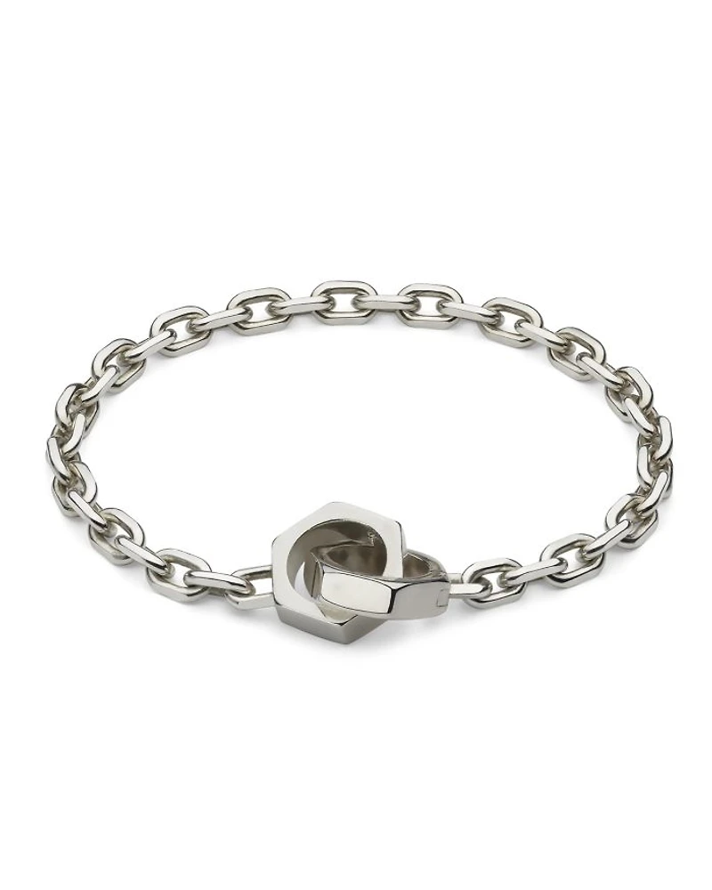 Sterling Silver Trademark Hexagon Interlocking Links Chain Bracelet