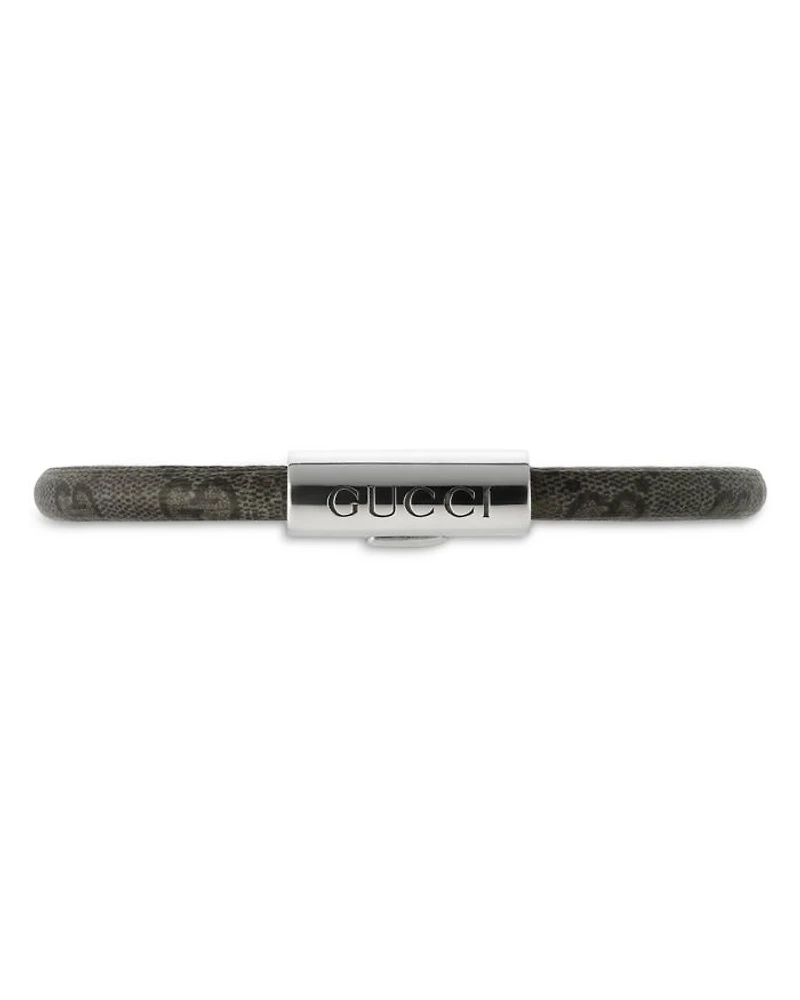Sterling Silver Trademark Black GG Supreme Leather Bracelet