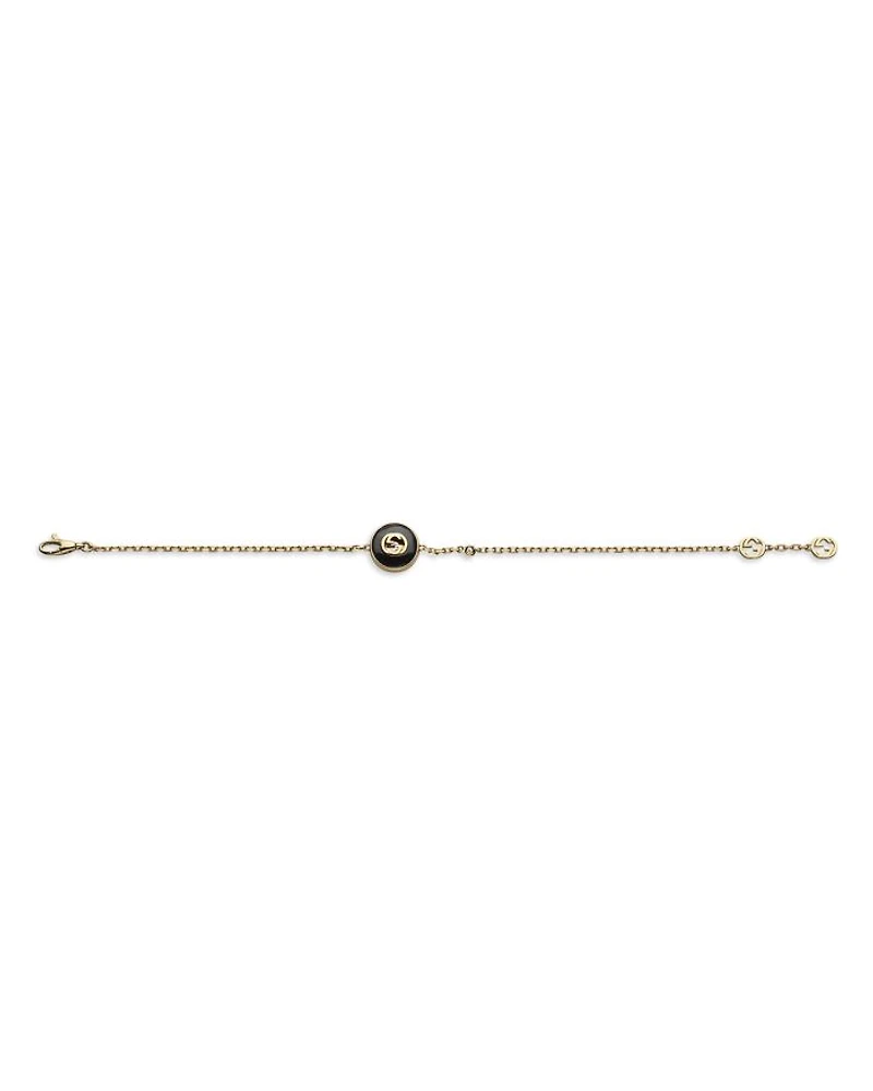 18K Yellow Gold Interlocking Onyx & Diamond Accent Logo Bracelet