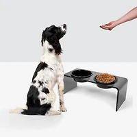 Medium Smoke Grey Double Bowl Pet Feeder, 1 Quart Bowls