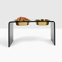 Large Smoke Grey Double Bowl Pet Feeder, 2 Quart Bowls
