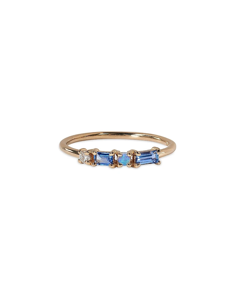 Wwake 14K Yellow Gold Brickwork Blue Sapphire, Diamond & Opal Pillar Ring