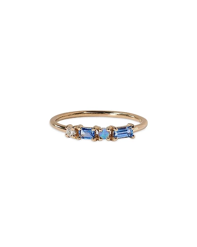 Wwake 14K Yellow Gold Brickwork Blue Sapphire, Diamond & Opal Pillar Ring