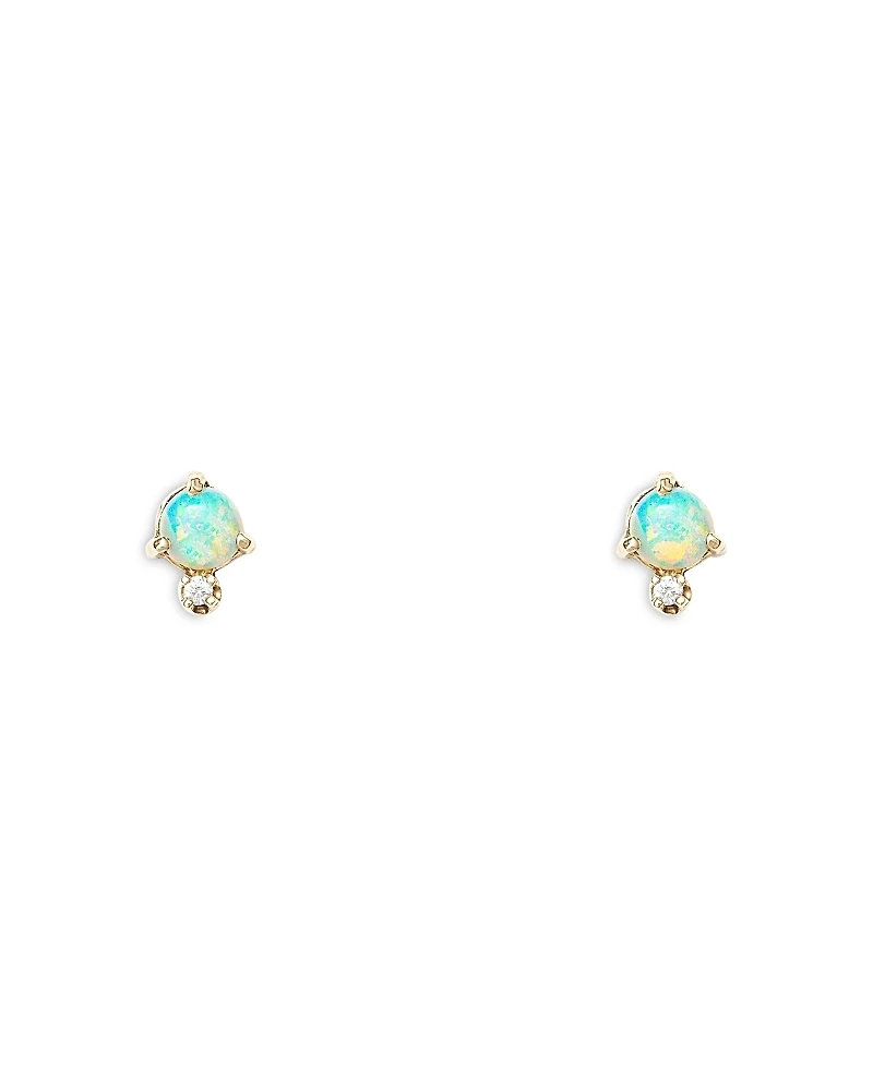 Wwake 14K Yellow Gold Classic Opal & Diamond Earrings