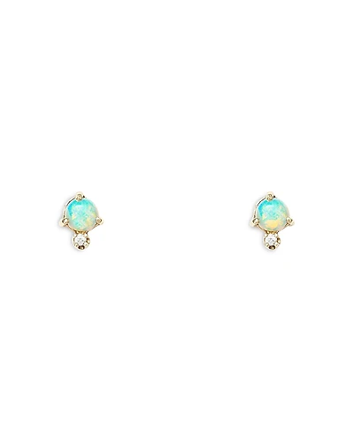Wwake 14K Yellow Gold Classic Opal & Diamond Earrings