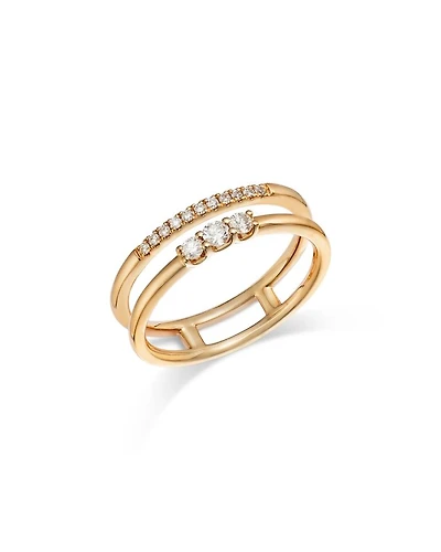 Diamond Round-Cut Open Double Band Ring in 14K Yellow Gold, 0.19 tcw
