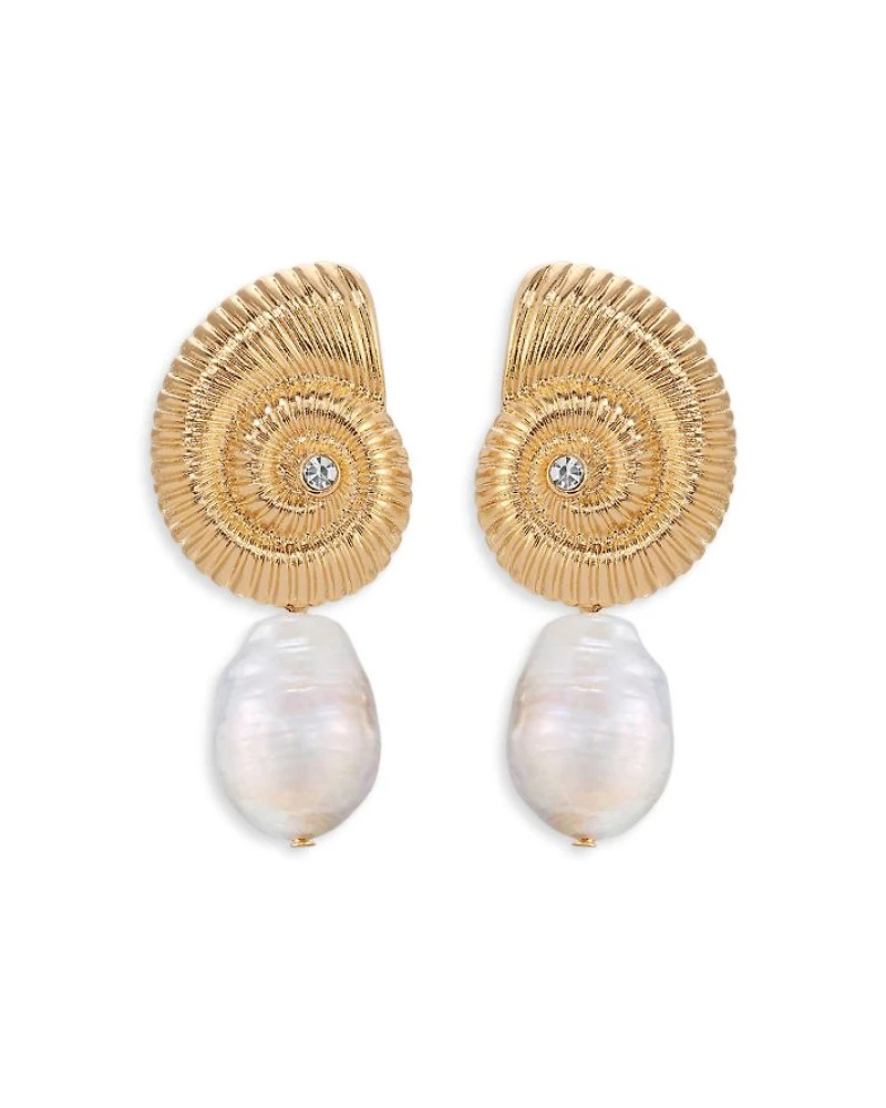 Swirled Shell Cultured Freshwater Pearl Statement Earrings