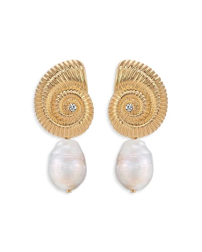 Swirled Shell Cultured Freshwater Pearl Statement Earrings