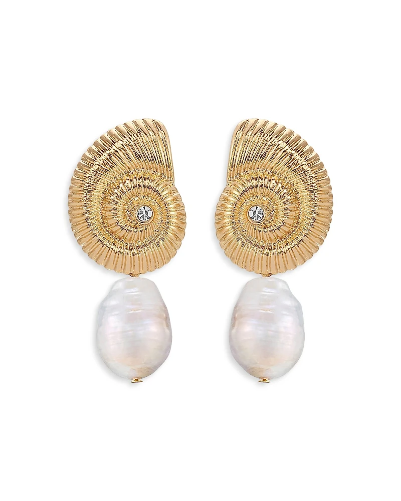 Ettika Swirled Shell Cultured Freshwater Pearl Statement Earrings
