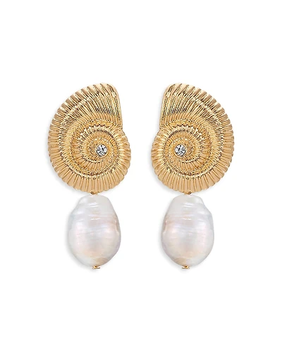 Ettika Swirled Shell Cultured Freshwater Pearl Statement Earrings