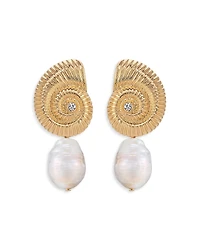 Ettika Swirled Shell Cultured Freshwater Pearl Statement Earrings