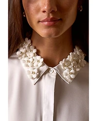 Floral Appliqué Collared Blouse