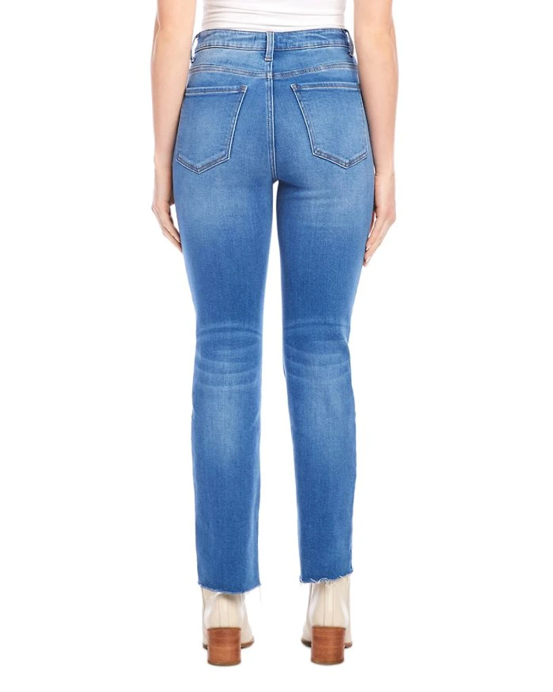 Petite High Rise Raw Hem Straight Jeans Denim