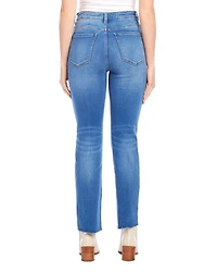 Petite High Rise Raw Hem Straight Jeans Denim