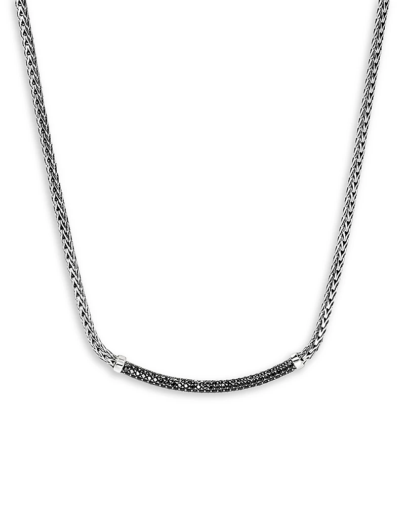 John Hardy Sterling Silver Jh Essentials Sapphire Pave Curved Bar Necklace