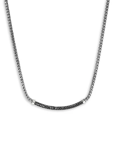 John Hardy Sterling Silver Jh Essentials Sapphire Pave Curved Bar Necklace