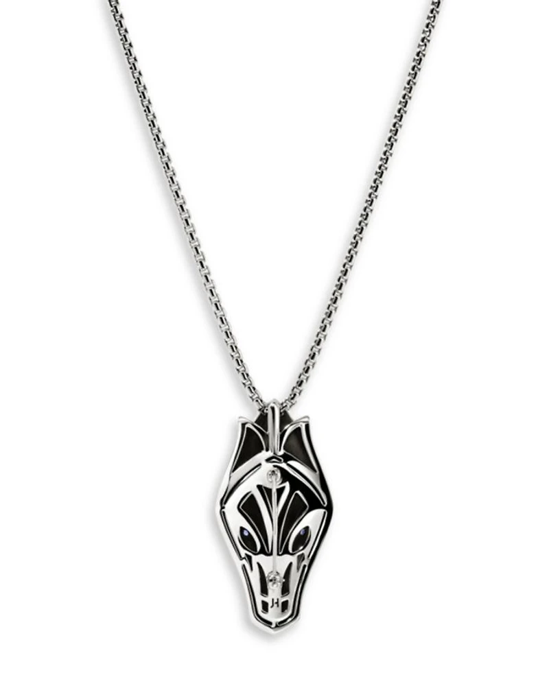 Men's Sterling Silver Naga Blue Sapphire Snake Pendant Necklace, 22"