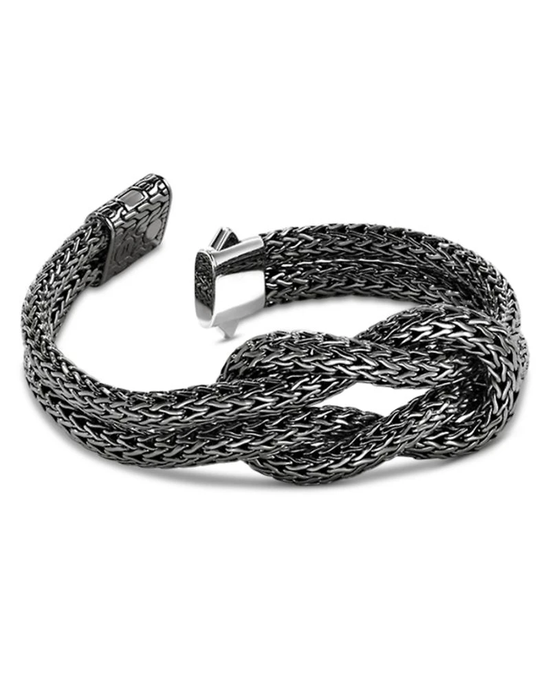 Black Rhodium Plated Sterling Silver Love Knot Woven Chain Statement Bracelet