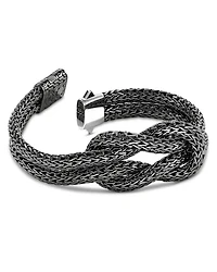 Black Rhodium Plated Sterling Silver Love Knot Woven Chain Statement Bracelet
