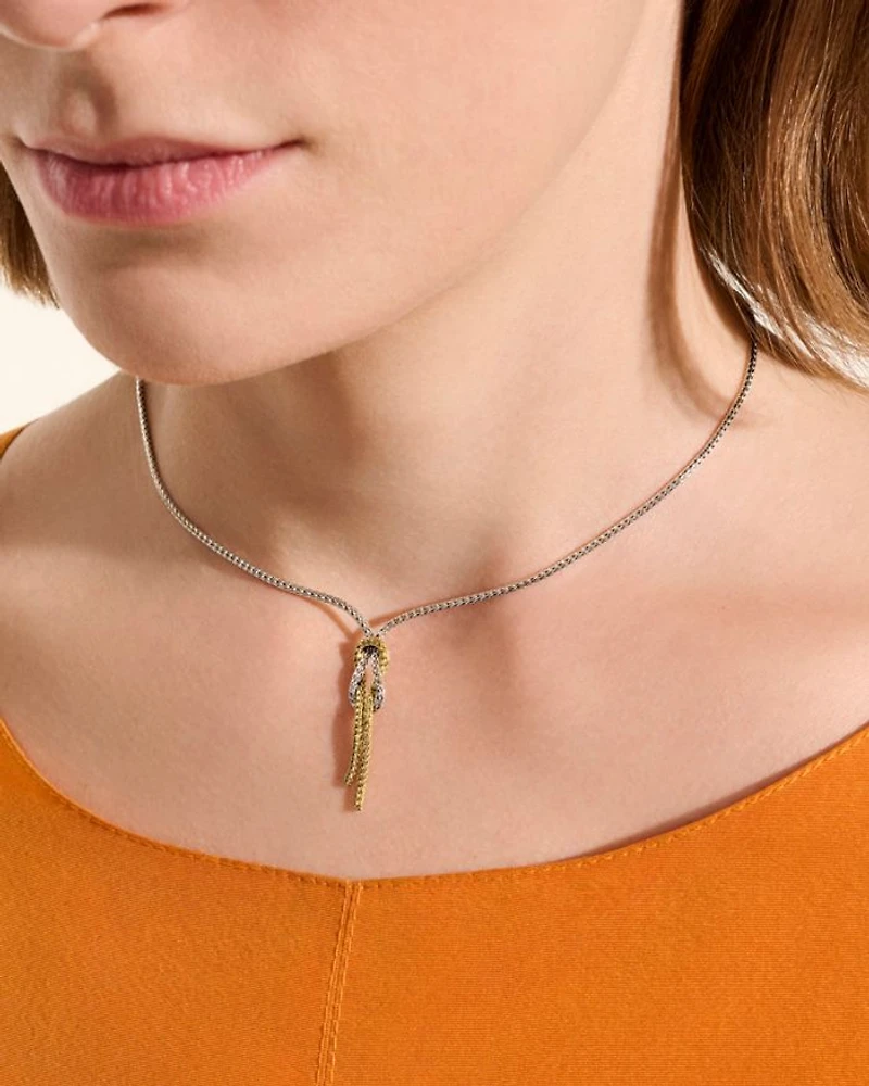 14K Yellow Gold & Sterling Silver Love Knot Lariat Necklace, 16-18"