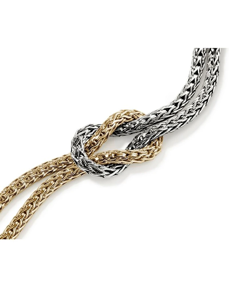 14K Yellow Gold & Sterling Silver Love Knot Woven Chain Statement Bracelet