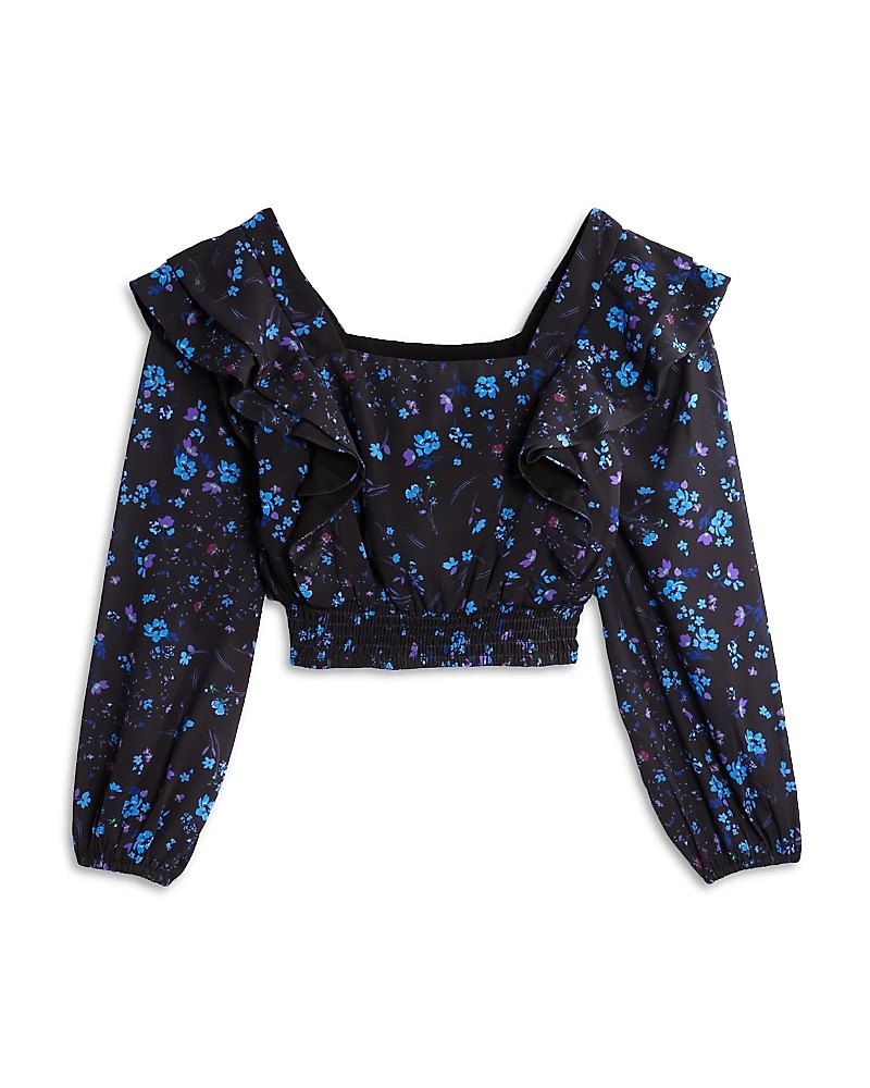 Aqua Girls' Long Sleeve Ruffle Cropped Top, Little Kid, Big Kid - Exclusive