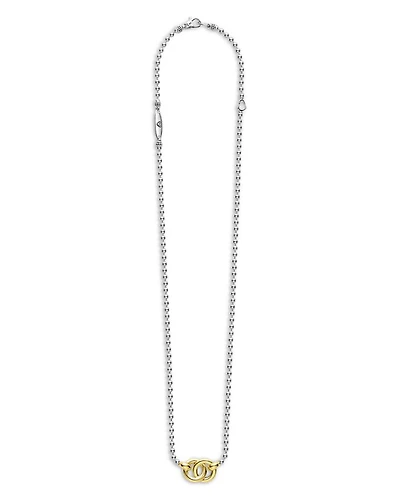 18K Yellow Gold & Sterling Silver Signature Caviar Interlocking Pendant Necklace, 16-18"