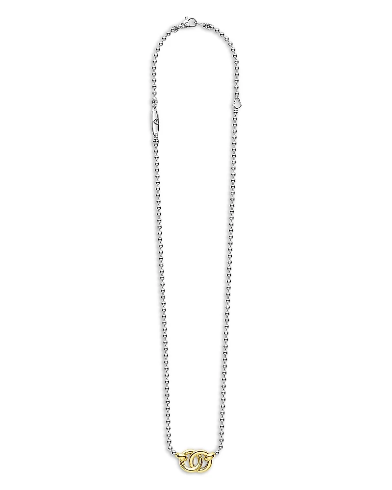 Lagos 18K Yellow Gold & Sterling Silver Signature Caviar Interlocking Pendant Necklace, 16-18