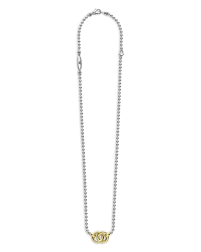Lagos 18K Yellow Gold & Sterling Silver Signature Caviar Interlocking Pendant Necklace, 16-18