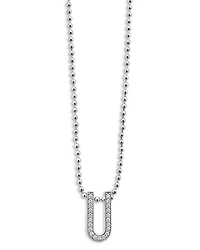 Sterling Silver Caviar Spark Diamond U Pendant Necklace