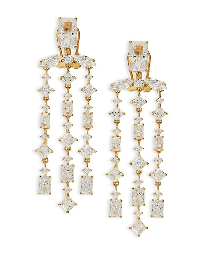 Rare Jewels Cubic Zirconia Triple Row Chandelier Earrings in 18K Gold Plated