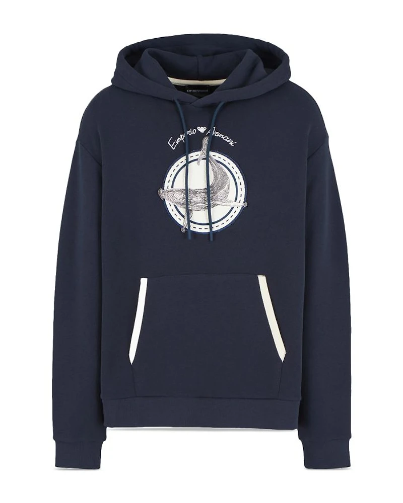 Cotton Twill Whale Patch Regular Fit Hoodie