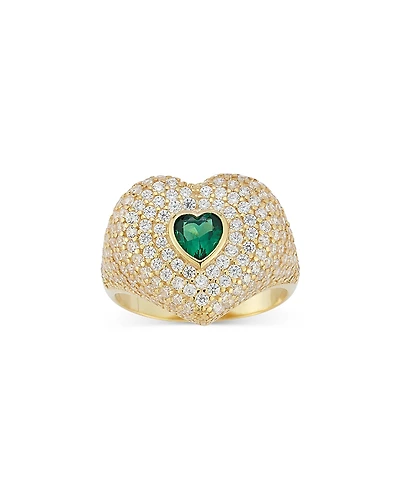 Aqua Pave & Green Cubic Zirconia Heart Signet Ring - Exclusive