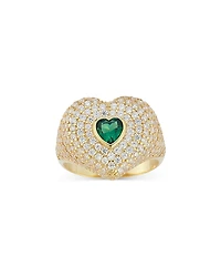 Aqua Pave & Green Cubic Zirconia Heart Signet Ring - Exclusive