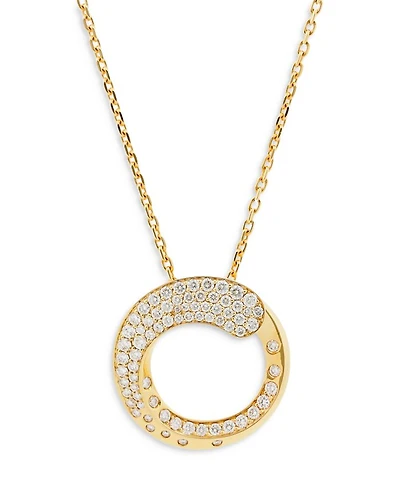 18K Yellow Gold Like Diamond Pavé Circle Pendant Necklace, 14-16" - Exclusive