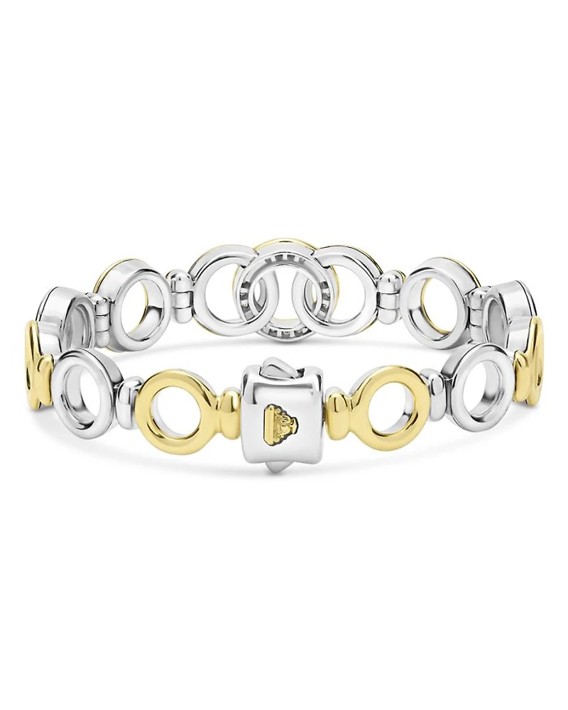 18K Yellow Gold & Sterling Silver Signature Caviar Diamond Interlocking Ring Link Bracelet