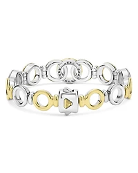 18K Yellow Gold & Sterling Silver Signature Caviar Diamond Interlocking Ring Link Bracelet