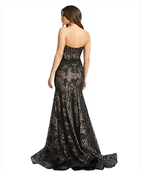Strapless Sweetheart Lace Embellished Beaded Trumpet Gown