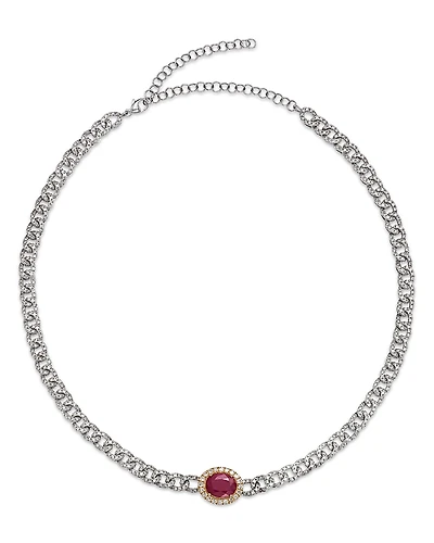 Bloomingdale's Fine Collection Ruby & Diamond Oval Halo Chain link Collar Necklace