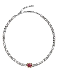 Bloomingdale's Fine Collection Ruby & Diamond Oval Halo Chain link Collar Necklace