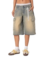 Edikted Lace Boxer Denim Bermuda Shorts