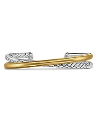 Crossover Two Row Cuff Bracelet in Sterling Silver with 14K Yellow Gold, 11mm