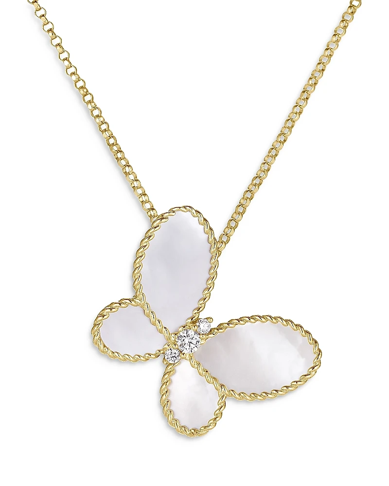 Roberto Coin 18K Yellow Gold Jasmine Mother of Pearl & Diamond Butterfly Pendant Necklace, 16-18