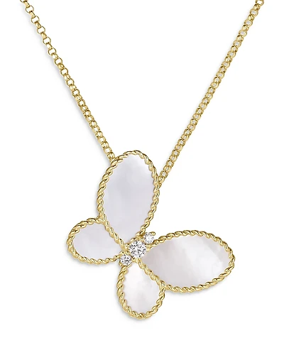 Roberto Coin 18K Yellow Gold Jasmine Mother of Pearl & Diamond Butterfly Pendant Necklace, 16-18